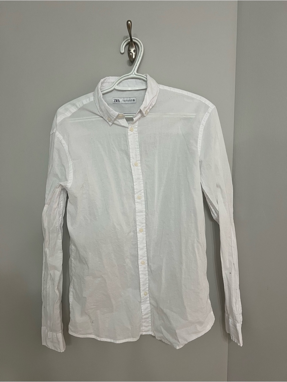 Zara Men White Long-Sleeve Button-Down Shirt